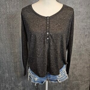 Victorias Secret Womens Small Charcoal Grey Marl Long Sleeve Henley Top Relaxed